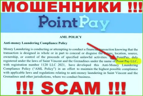 Организацией PointPay владеет Point Pay LLC - инфа с официального web-сервиса мошенников