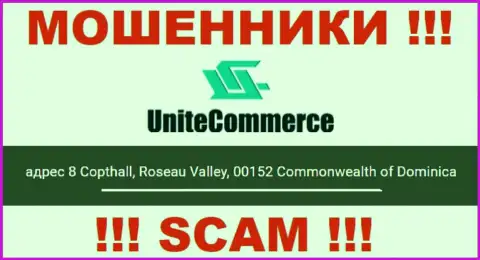 8 Copthall, Roseau Valley, 00152 Commonwealth of Dominica это офшорный адрес UniteCommerce World, указанный на сервисе данных разводил