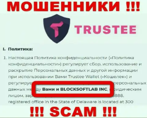 BLOCKSOFTLAB INC управляет организацией Трасти - ОБМАНЩИКИ !