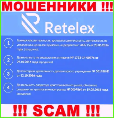 Retelex Com, запудривая мозги клиентам, опубликовали у себя на интернет-сервисе номер своей лицензии