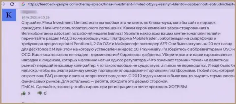Автор объективного отзыва пишет о том, что Finsa Investment Limited - это РАЗВОДИЛЫ !!! Совместно работать с которыми весьма рискованно