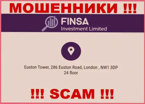 Избегайте совместного сотрудничества с компанией Finsa Investment Limited - указанные кидалы распространили фиктивный адрес