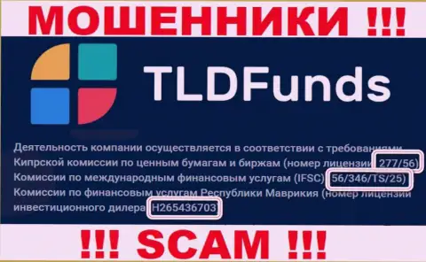 ТЛДФундс Ком предоставили на сайте свою лицензию, только ее наличие мошеннической их сущности вообще не меняет