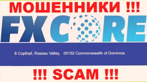 Посетив веб-сайт FXCore Trade можете увидеть, что располагаются они в оффшорной зоне: 8 Copthall, Roseau Valley, 00152 Commonwealth of Dominica - это МОШЕННИКИ !!!