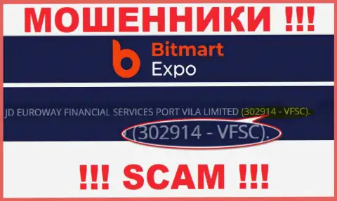 302914 - VFSC - это регистрационный номер Bitmart Expo, который показан на официальном сайте компании