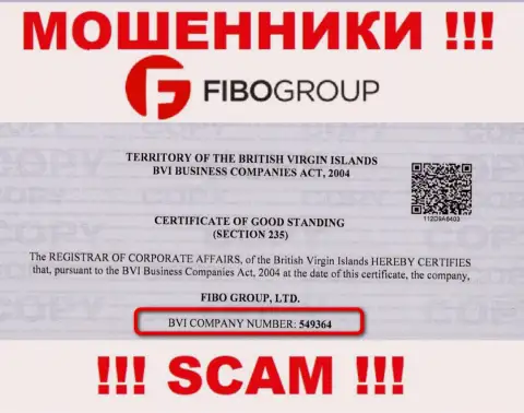 На информационном портале мошенников FiboGroup представлен именно этот регистрационный номер данной конторе: 549364