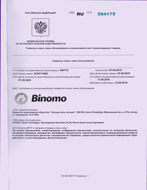 Описание фирменного знака Биномо в РФ и его обладатель
